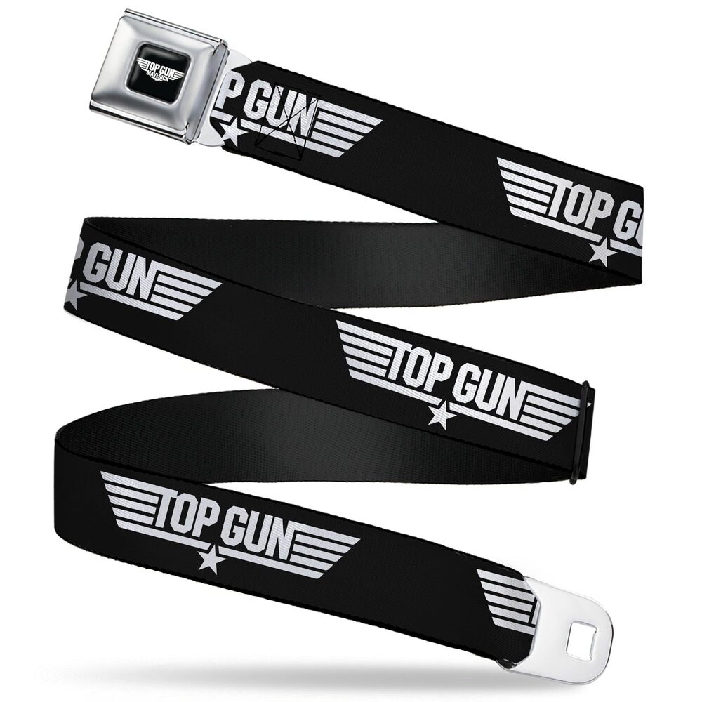 2383 Top Gun Belt, Seatbelt Buckle Belt, Top Gun Title Logo Black White, 24